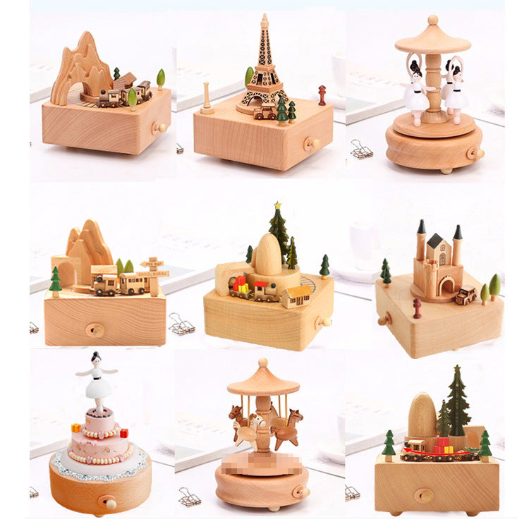 Creative Music Box Wooden Music Box Girls Carousel Children