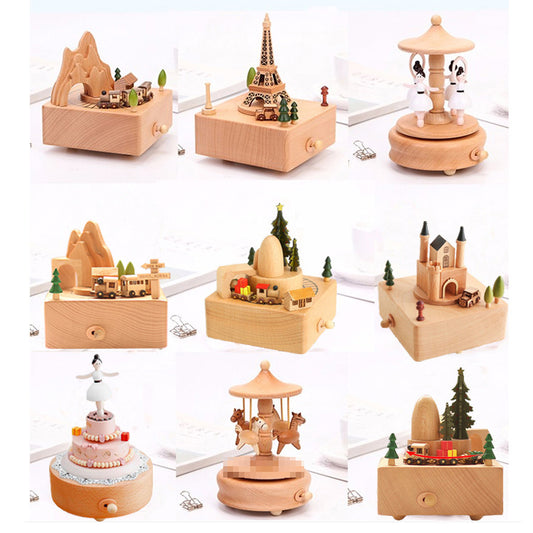 Creative Music Box Wooden Music Box Girls Carousel Children